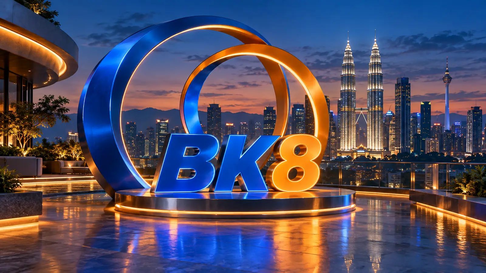 Arca BK8 dengan latar langit Kuala Lumpur pada waktu senja